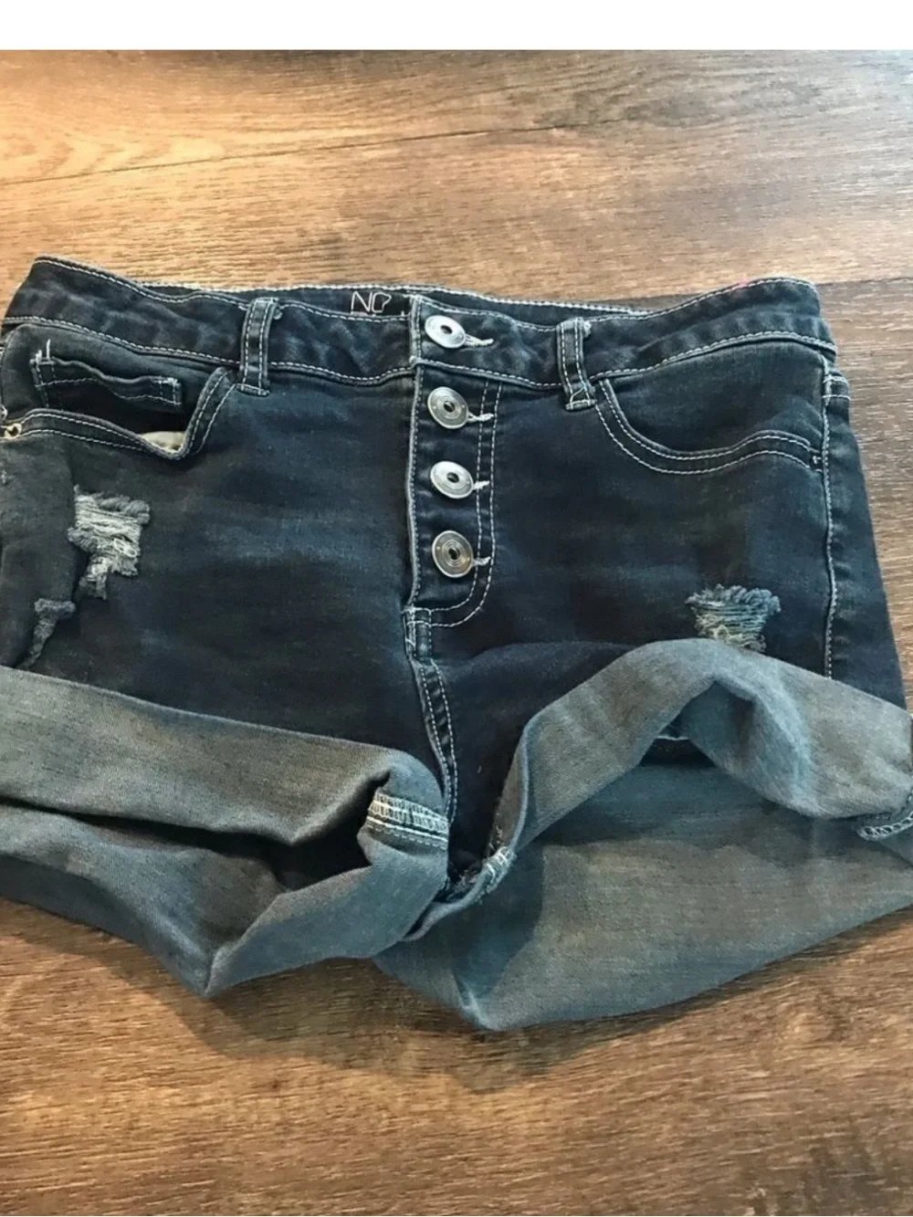 NOBO Dark Wash Distressed Button-Front Jean Shorts